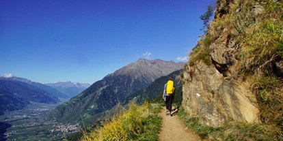 Pensionen - Umgebungsschwerpunkt: Berg - Lana (Trentino-Südtirol) - Die Texelgruppe gehört zu den schönsten Naturparks Südtirol. Die Wanderwege erreichen Sie zu Fuss und mit dem Bus. (Bushaltestelle am Haus.) Sie erleben eine Fernsicht bis in den Dolomiten und bereits Anfänger können den Meraner Höhenweg bewältigen. Bei Ihrer Ankunft erklären wir Ihnen gerne unsere schönsten Waal- und Höhenwege und das Bussystem. Bei uns erhalten Sie die AlgundCard und Sie fahren kostenlos Bus und Zug. 5 Seilbahnen und 80 Museen sind inklusive. Neu: Abendbus bis 22 Uhr - Pension Plarserhof