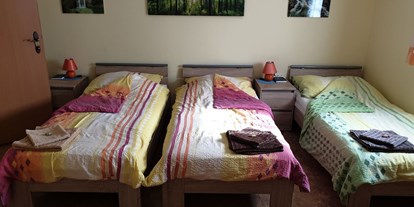 Pensionen - Garten - Schottwien - Schlafraum mit drei Einzelbetten - Appartment Robert